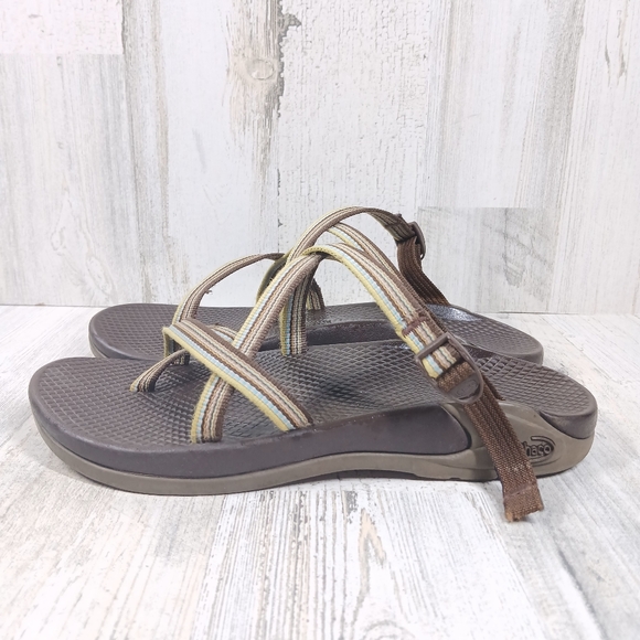 Chaco Shoes - Chaco Brown Strappy Webbing Adjustable Slip-On Performance Sandals #119